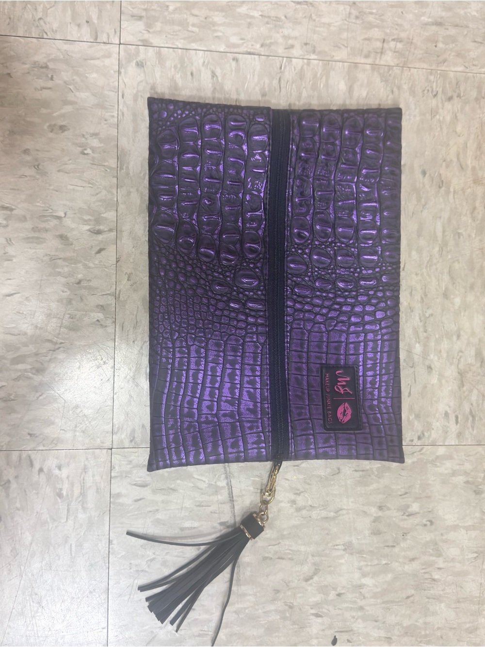 Make-Up Junkie Metallic Purple Croc-Embossed bag